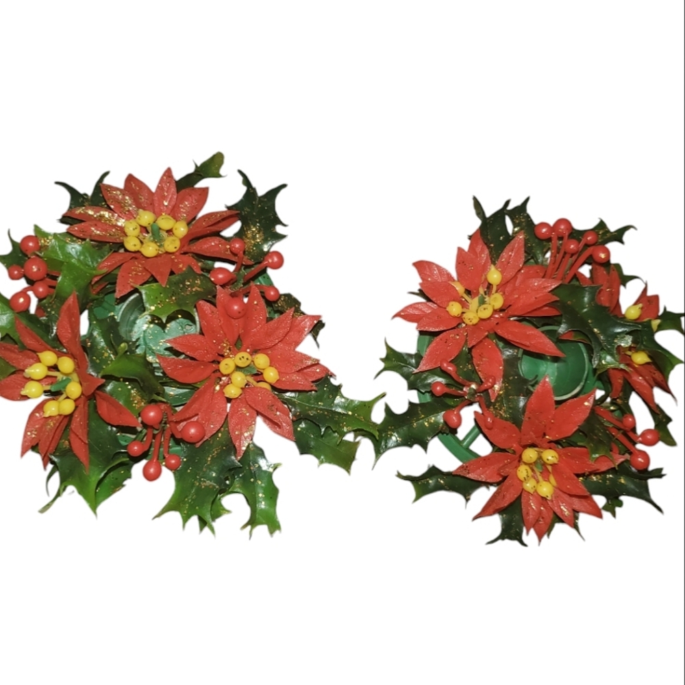 Vintage plastic poinsettia/holly candle holders